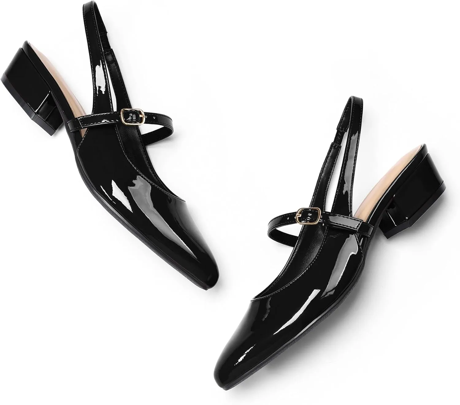 mysoft Women's Slingback Mary Jane Pumps Block Low Heel Adjustable Buckle Dress Shoes
