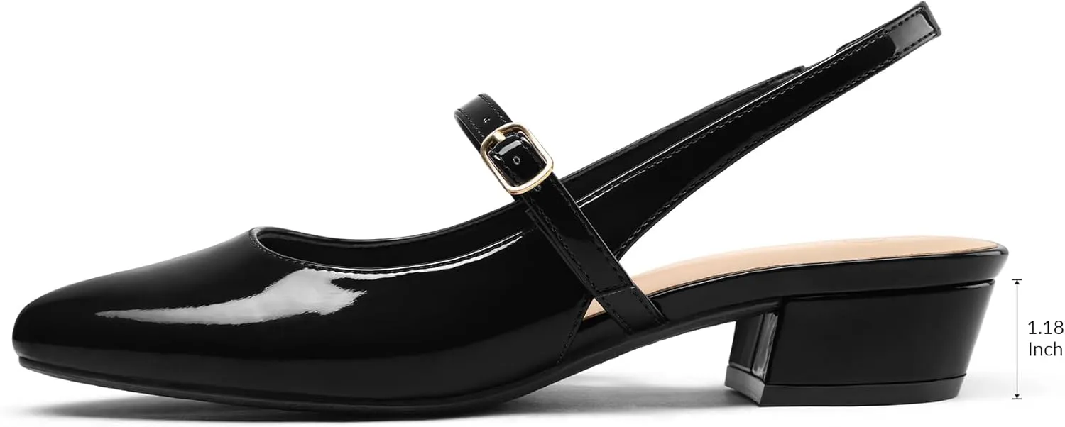 mysoft Women's Slingback Mary Jane Pumps Block Low Heel Adjustable Buckle Dress Shoes