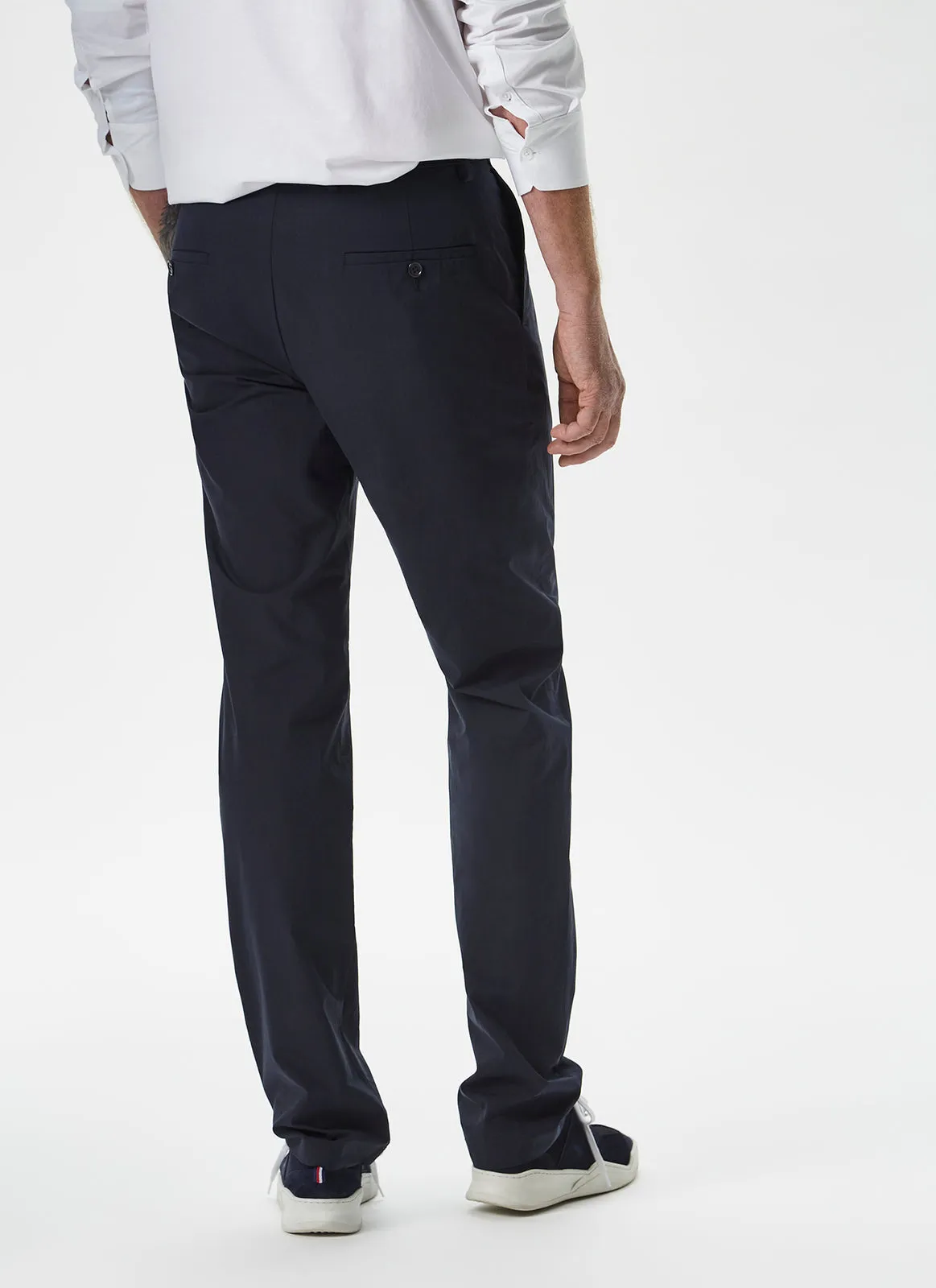 Navy Blue Poplin Cotton & Lyocell Trousers