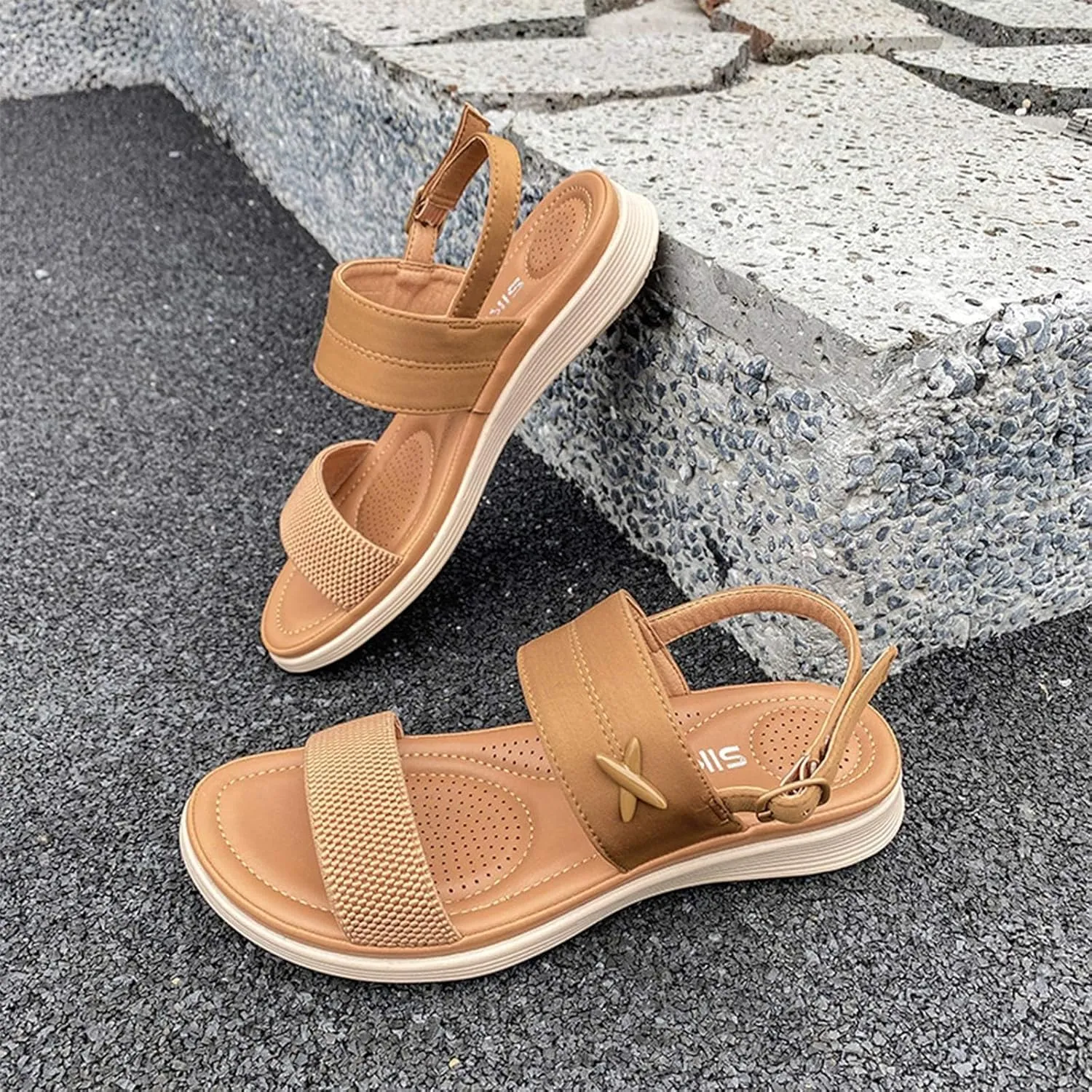 Neutral Sandals For Women Fashion Water Shoes Elastic Ankle Strap Bohemian Slide On Shoes Women Wedge Heel Sandals