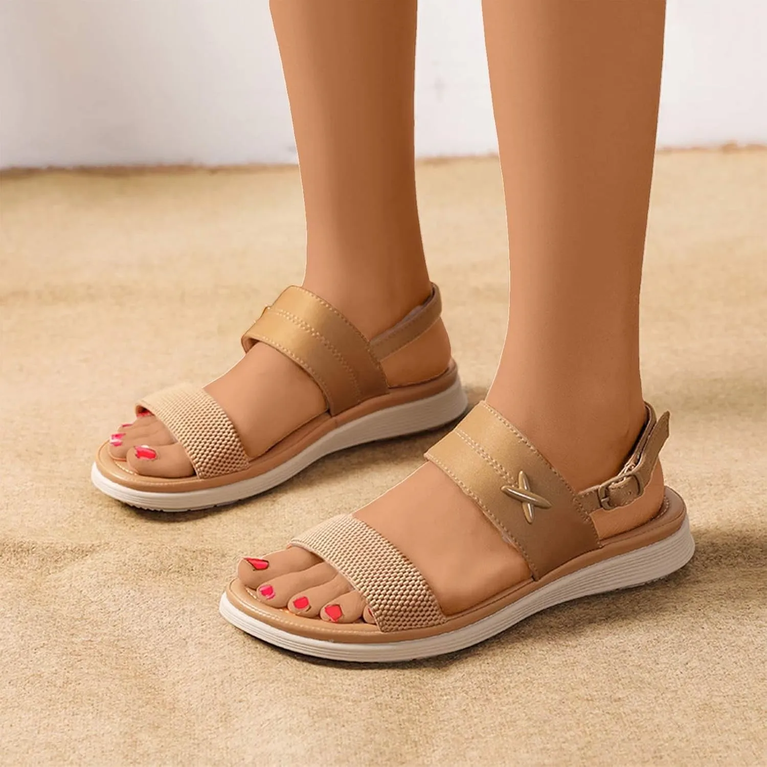 Neutral Sandals For Women Fashion Water Shoes Elastic Ankle Strap Bohemian Slide On Shoes Women Wedge Heel Sandals