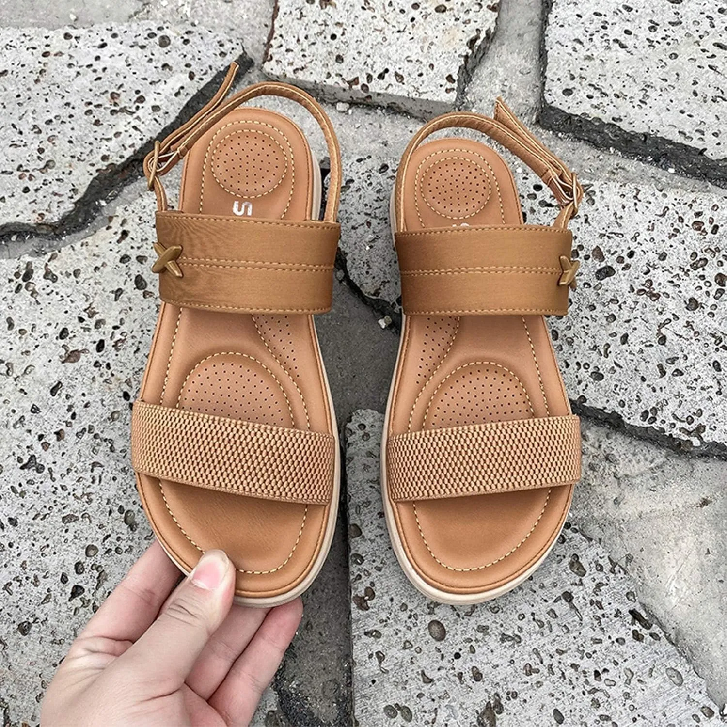 Neutral Sandals For Women Fashion Water Shoes Elastic Ankle Strap Bohemian Slide On Shoes Women Wedge Heel Sandals