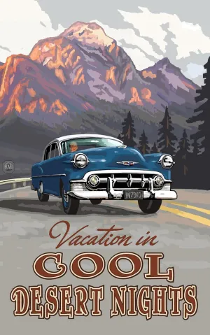 Northwest Art Mall Cool Desert Nights Road Trip Poster, 11-Inch by 17-Inch