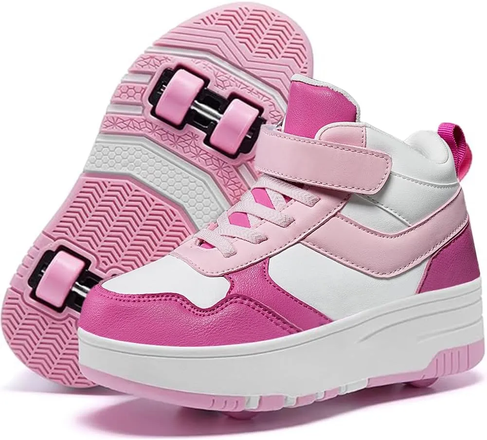 Nsasy Kids Roller Shoes Girls Boys Fashion Sneakers High-Top 4 Wheels Detachable Roller Skates Shoes