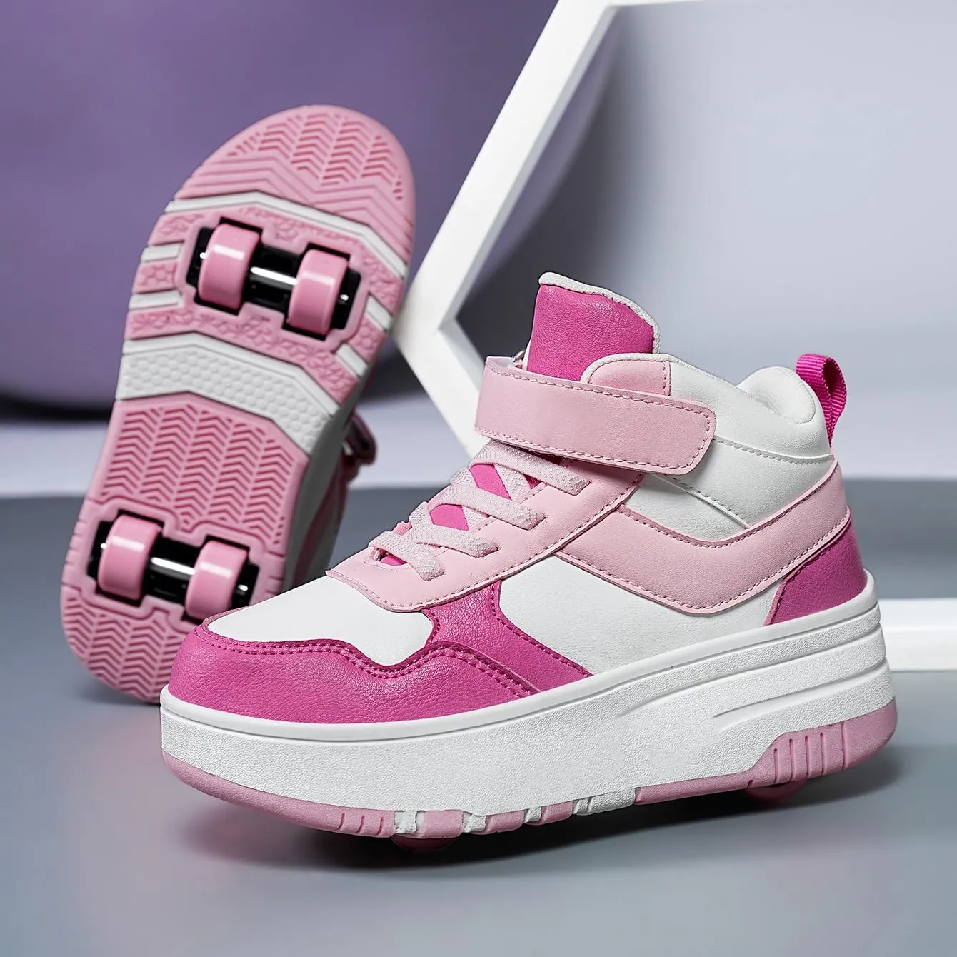 Nsasy Kids Roller Shoes Girls Boys Fashion Sneakers High-Top 4 Wheels Detachable Roller Skates Shoes