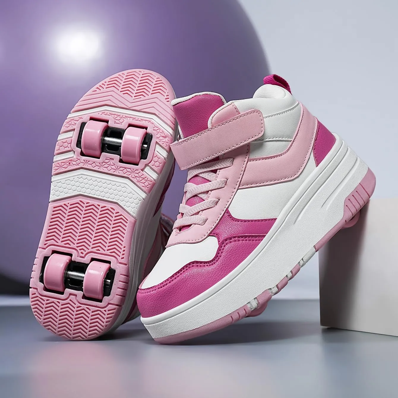 Nsasy Kids Roller Shoes Girls Boys Fashion Sneakers High-Top 4 Wheels Detachable Roller Skates Shoes