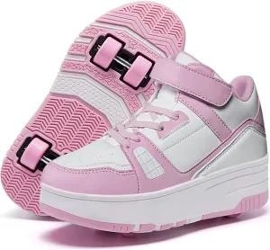 Nsasy Kids Roller Shoes Girls Boys Fashion Sneakers High-Top 4 Wheels Detachable Roller Skates Shoes