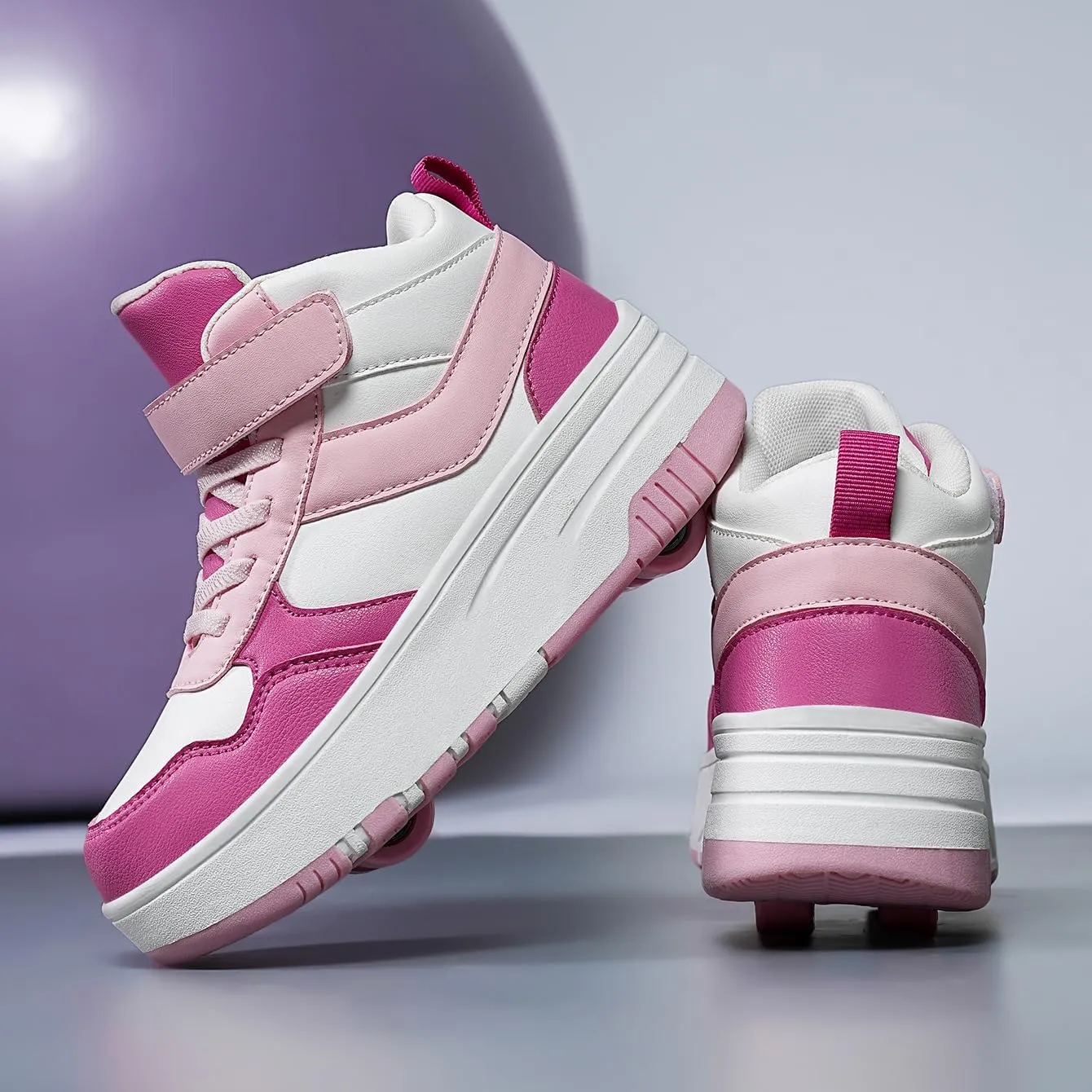 Nsasy Kids Roller Shoes Girls Boys Fashion Sneakers High-Top 4 Wheels Detachable Roller Skates Shoes
