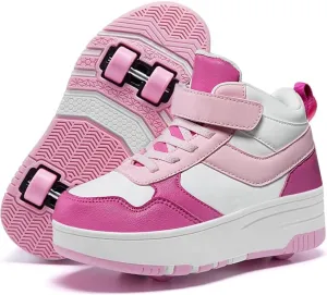 Nsasy Kids Roller Shoes Girls Boys Fashion Sneakers High-Top 4 Wheels Detachable Roller Skates Shoes