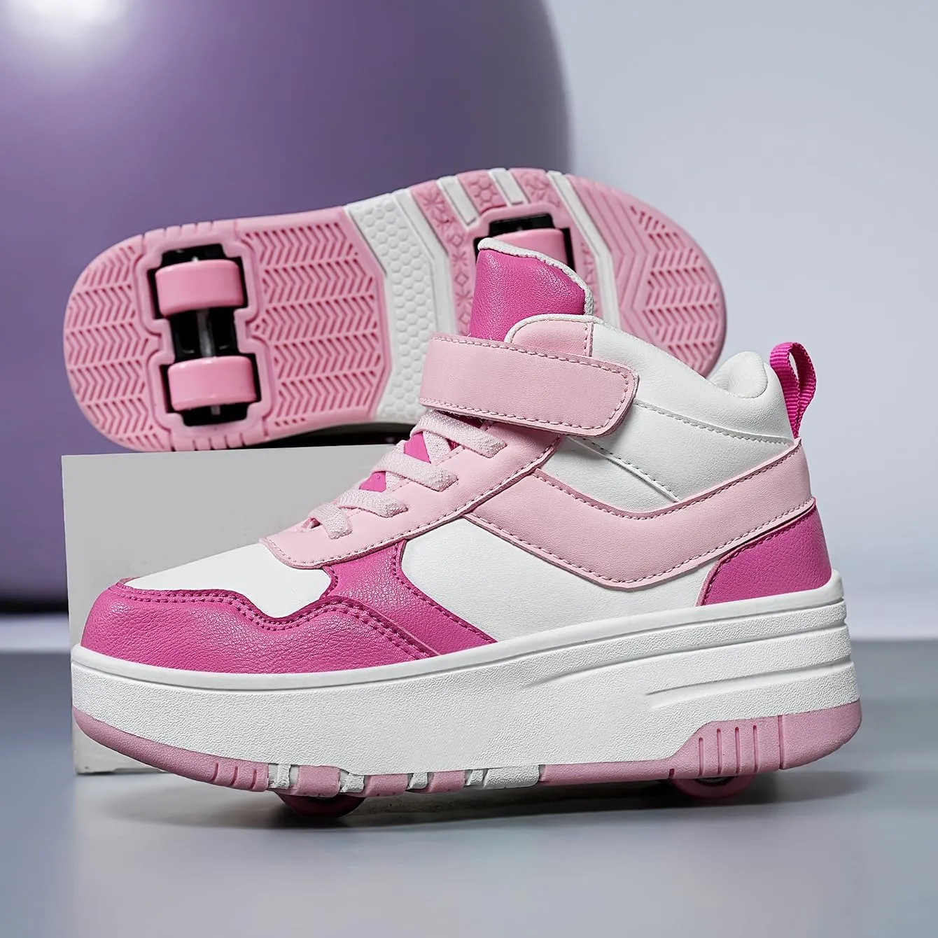Nsasy Kids Roller Shoes Girls Boys Fashion Sneakers High-Top 4 Wheels Detachable Roller Skates Shoes