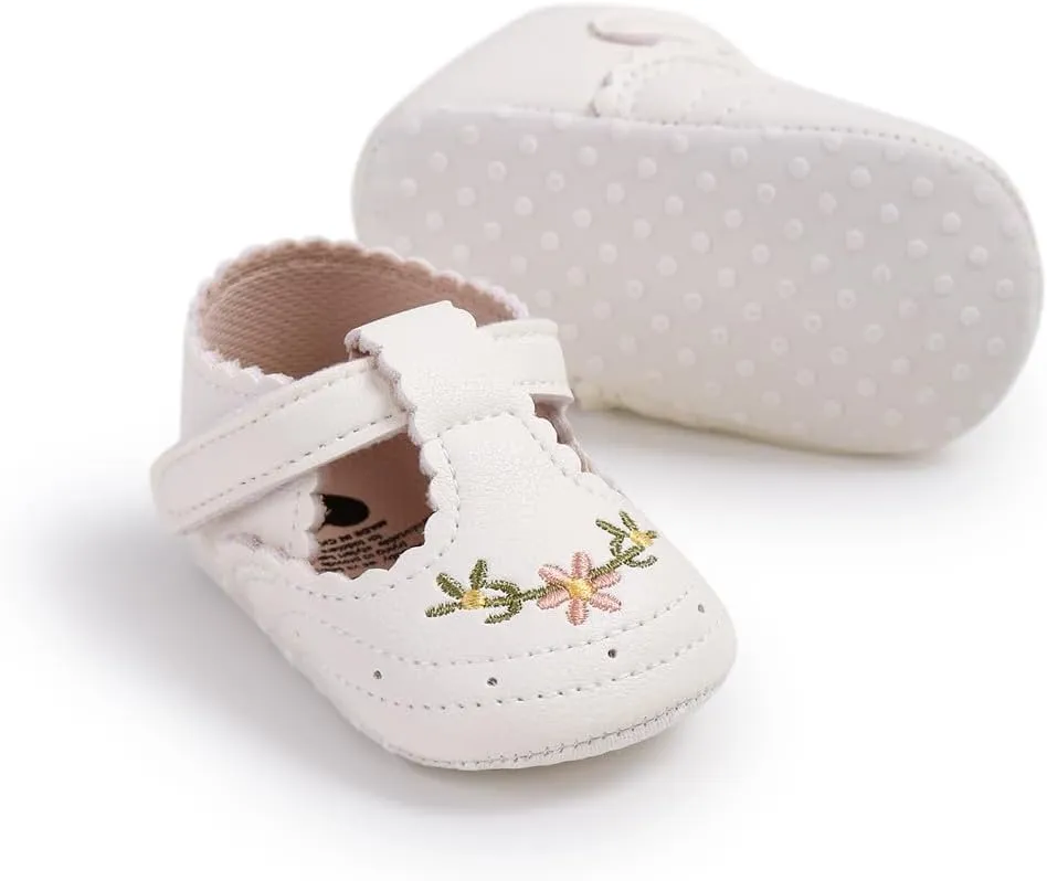Ohwawadi Infant Baby Girl Shoes Baby Mary Jane Flats Princess Wedding Dress Shoes Crib Shoe for Newborns, Infants, Babies, and Toddlers