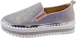 oiangi Rhinestone Platform Loafers for Women Fashion European and American Large Size Flat Shoes Comfrtable Casual Trendy Shoes