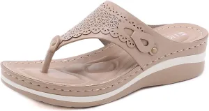 oiangi Summer Womens Clip Toe Flip Flops Sandals Fashion Casual Thong Strap Slip-on Wedge Slipper Lightweight Comfy Massage Soft Bottom Beach Shoes
