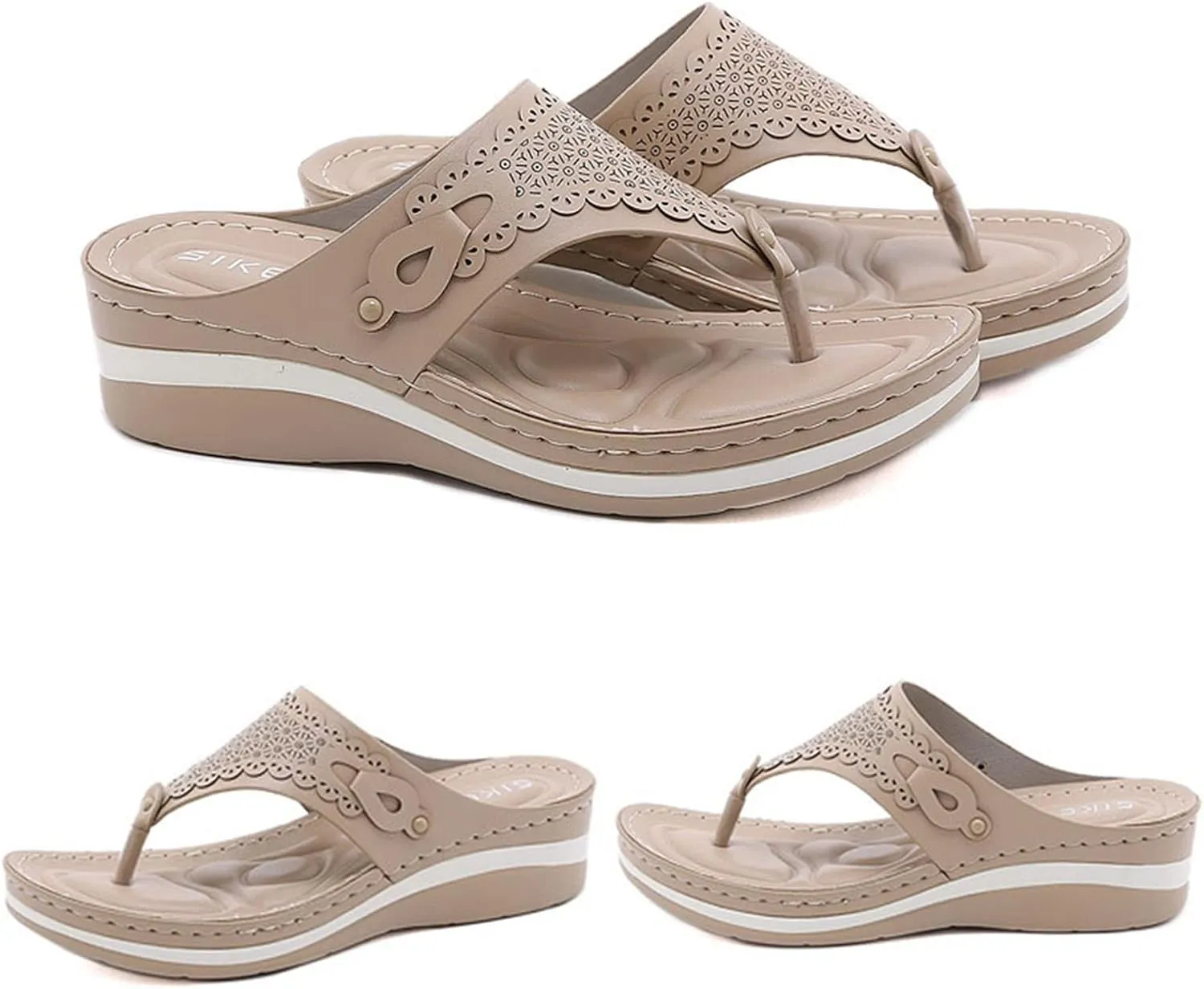 oiangi Summer Womens Clip Toe Flip Flops Sandals Fashion Casual Thong Strap Slip-on Wedge Slipper Lightweight Comfy Massage Soft Bottom Beach Shoes