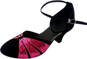 oiangi Women's Satin Latin Dance Shoes 2023 Summer Fashion Closed Toe Ankle Straps Buckle Heeled Sandals Ballroom Salsa Tango Party Sequin Dance Shoes