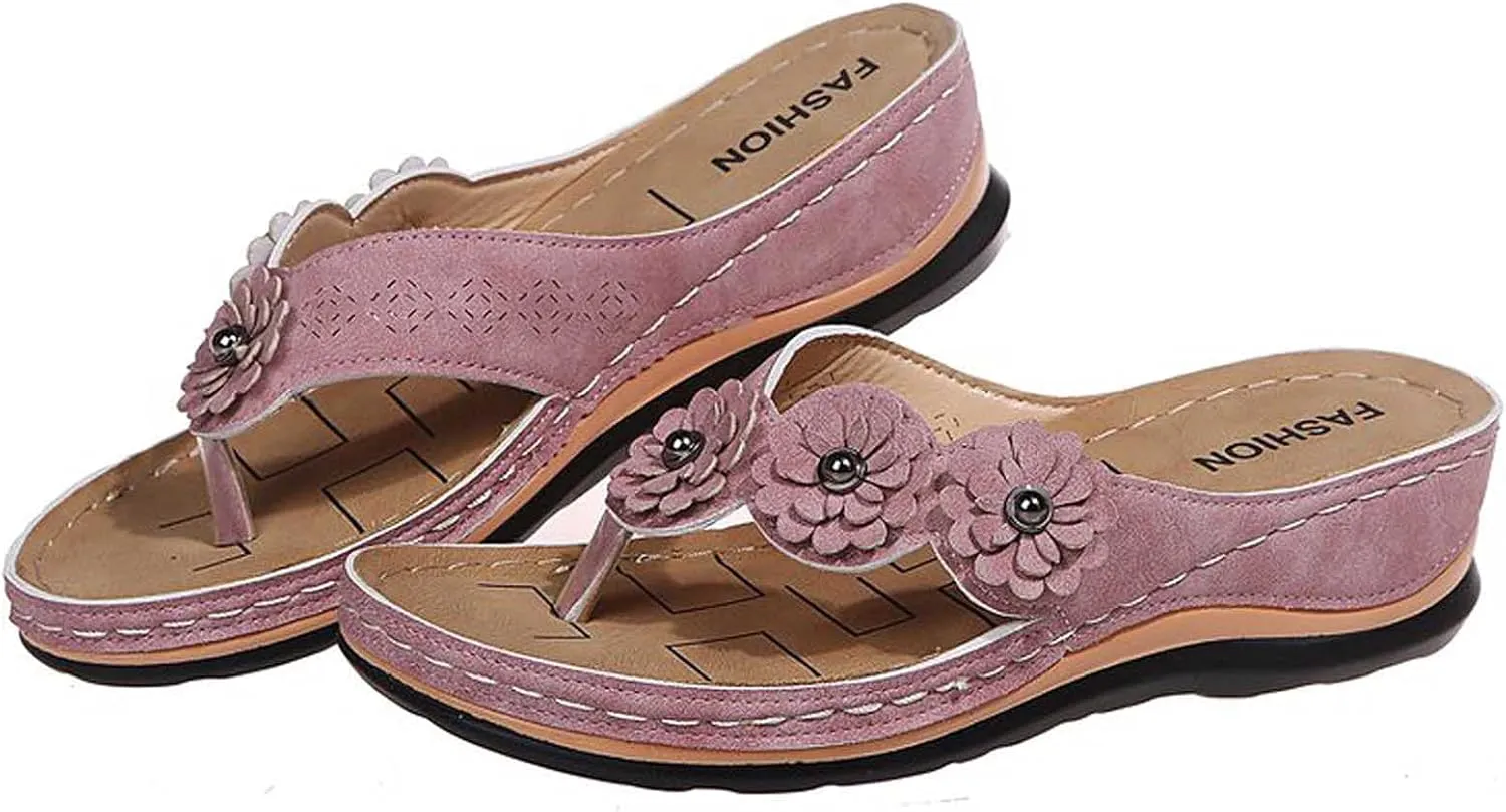 oiangi Womens Wedge Flip Flops Sandals with Arch Support Summer Comfortable Platform Bohemia Flat Shoes Casual Thong Sandal