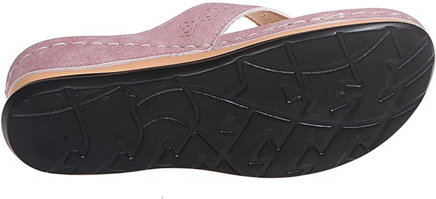 oiangi Womens Wedge Flip Flops Sandals with Arch Support Summer Comfortable Platform Bohemia Flat Shoes Casual Thong Sandal