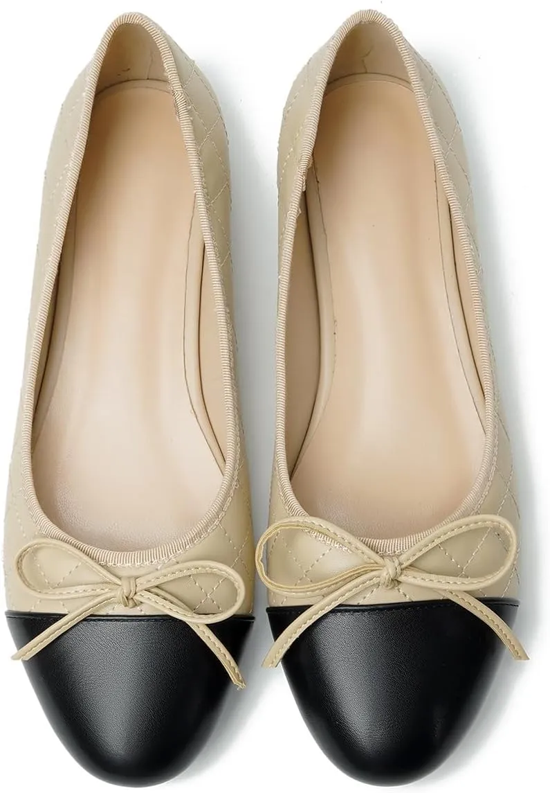 olomisa Ballet Flats for Women, Round Closed Toe Flats Cute Bow-Knot Comfortable Slip On Flat Shoes
