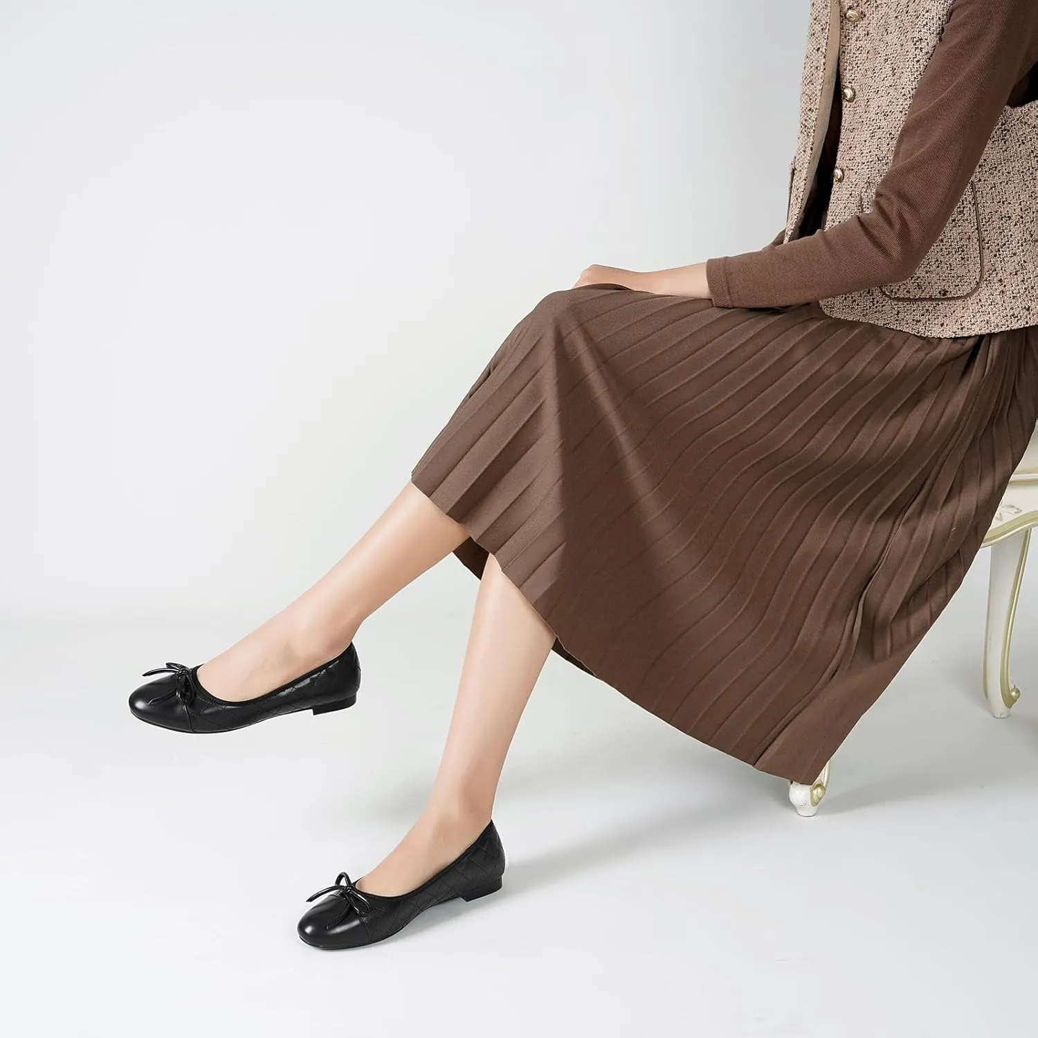 olomisa Ballet Flats for Women, Round Closed Toe Flats Cute Bow-Knot Comfortable Slip On Flat Shoes
