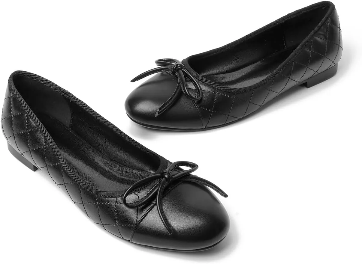 olomisa Ballet Flats for Women, Round Closed Toe Flats Cute Bow-Knot Comfortable Slip On Flat Shoes