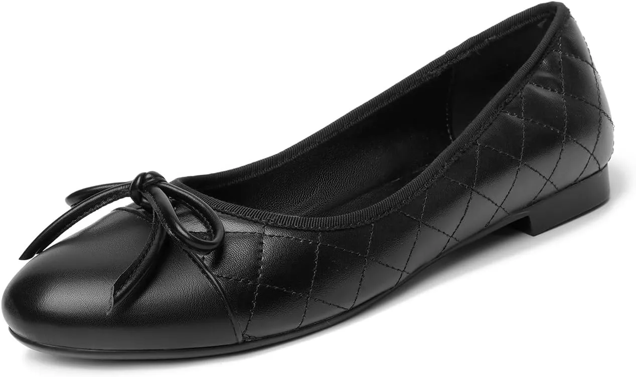 olomisa Ballet Flats for Women, Round Closed Toe Flats Cute Bow-Knot Comfortable Slip On Flat Shoes