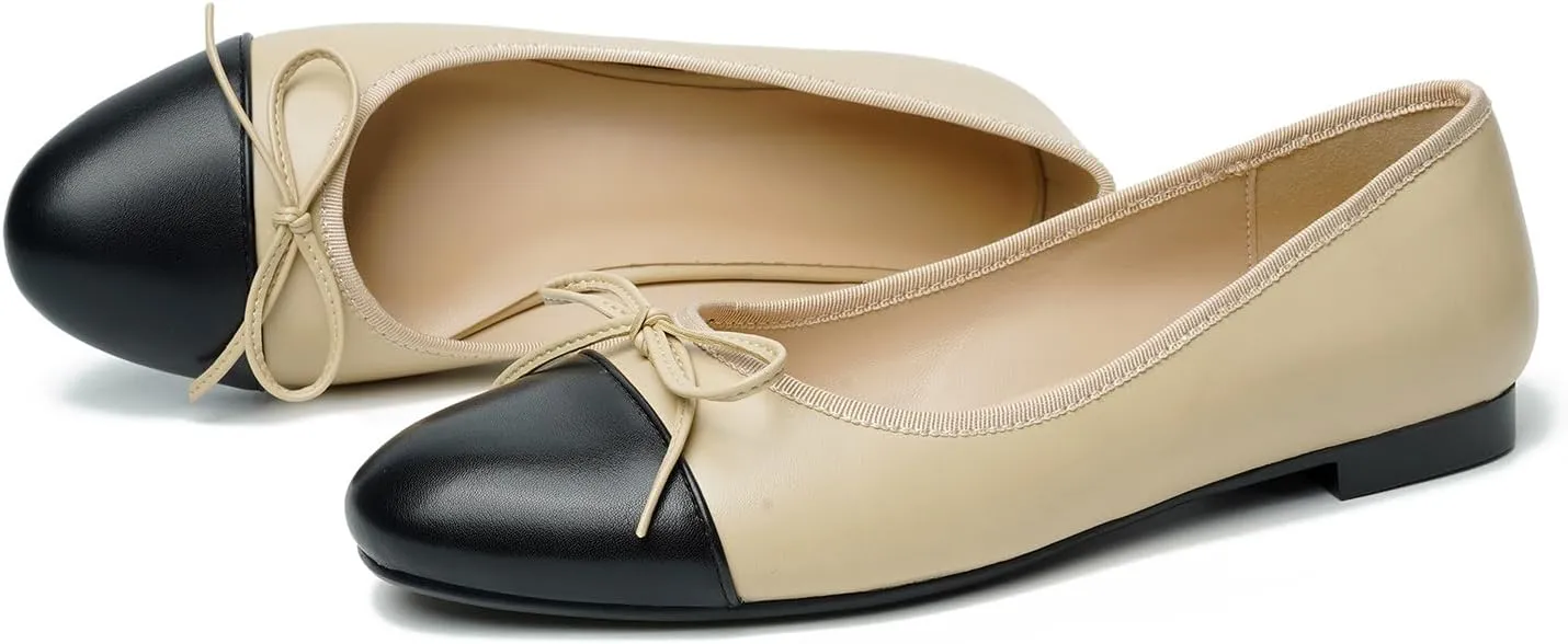 olomisa Ballet Flats for Women, Round Closed Toe Flats Cute Bow-Knot Comfortable Slip On Flat Shoes