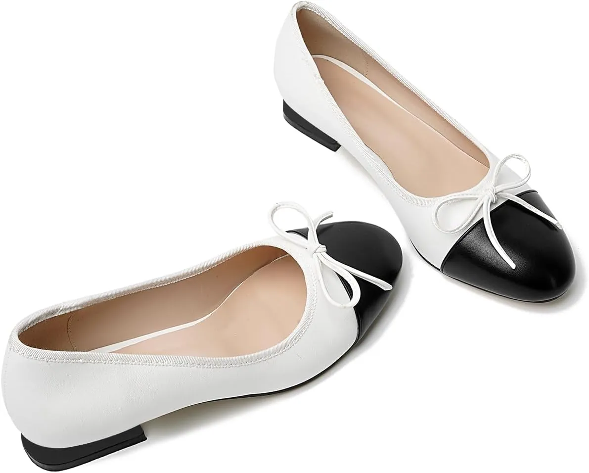 olomisa Ballet Flats for Women, Round Closed Toe Flats Cute Bow-Knot Comfortable Slip On Flat Shoes
