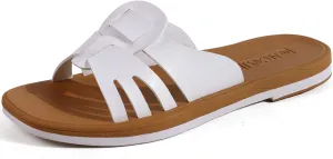 ONCAI Womens Sandals,Flat Dressy Square Toe Summer Beach Slides for Ladies Comfortable with Non-slip Rubber Soles Size US 6-11