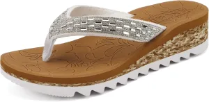 ONCAI Women's Wedge Flip Flops with Rhinestone，Recovery Dressy Walking Sandals for Women with Comfortable Arch Support Cushion Yoga Mat Summer Rubber Soles(US Size 5-11)