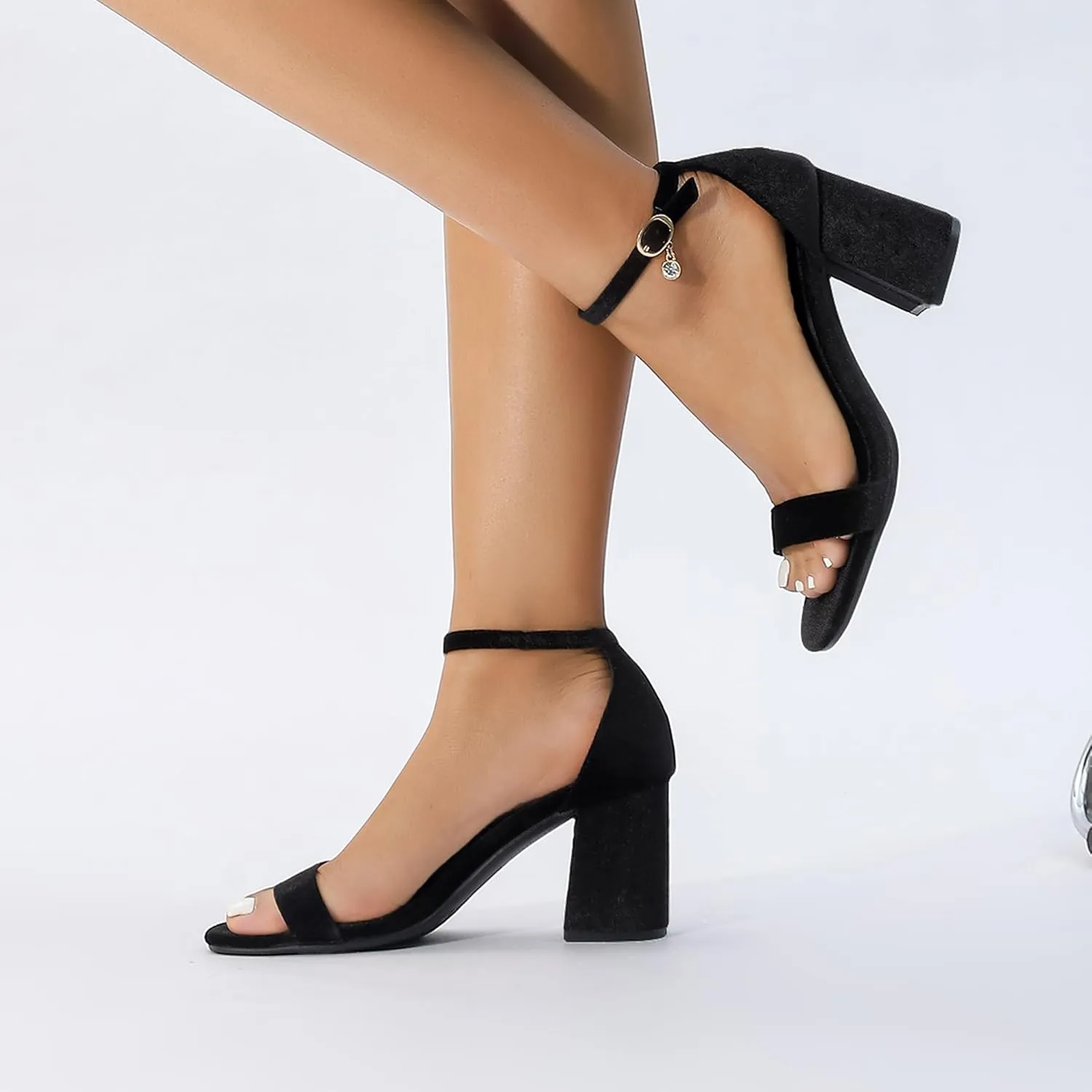 Open Toe Ankle Strap Heels Sandals, Women's Low Block Chunky Heels Party & Dating Dress Pumps Shoes