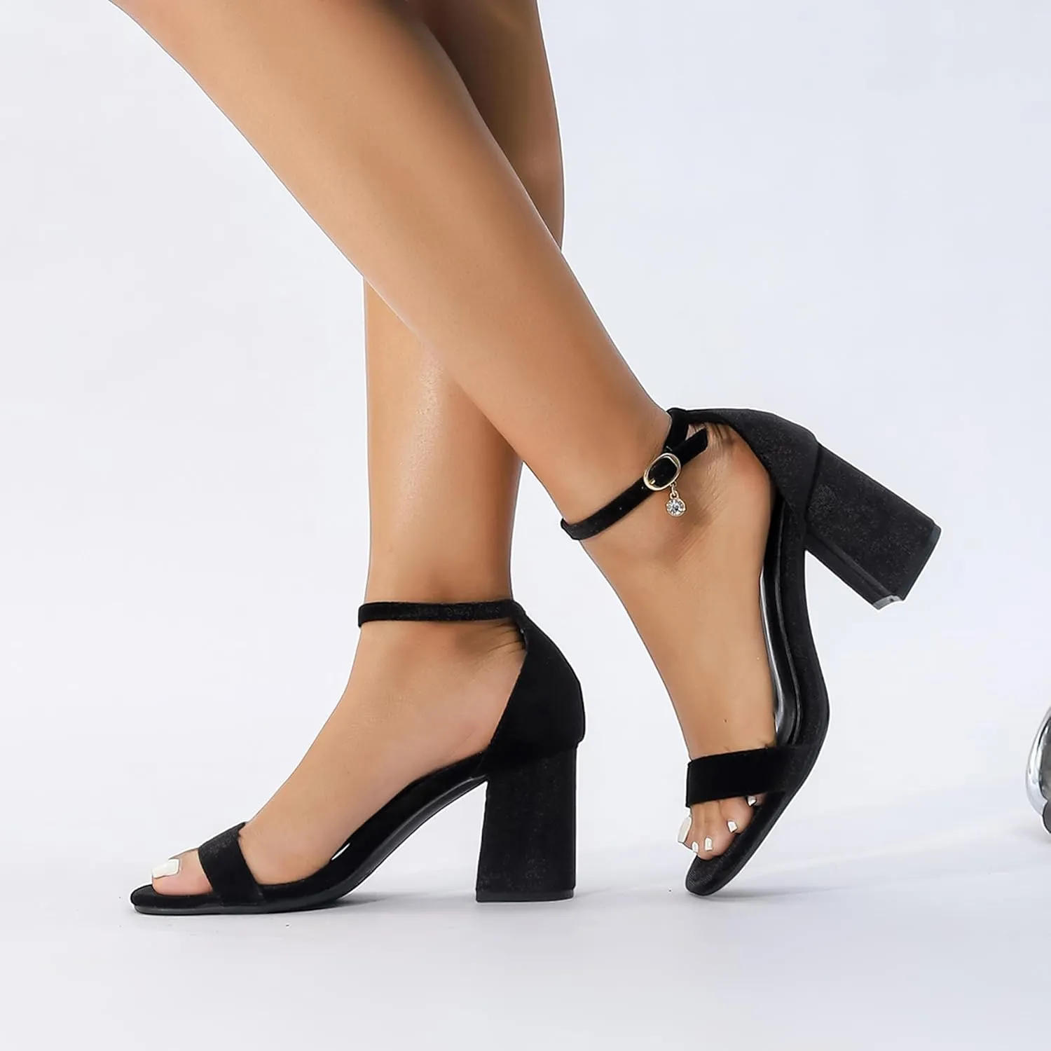 Open Toe Ankle Strap Heels Sandals, Women's Low Block Chunky Heels Party & Dating Dress Pumps Shoes