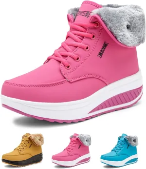 Optigard Women's Platform Lace-up Snow Boots Arch Support Comfy Warm Fur Lined Outdoor Waterproof Non-slip High Top Wedge Winter Ankle Boots Sneakers