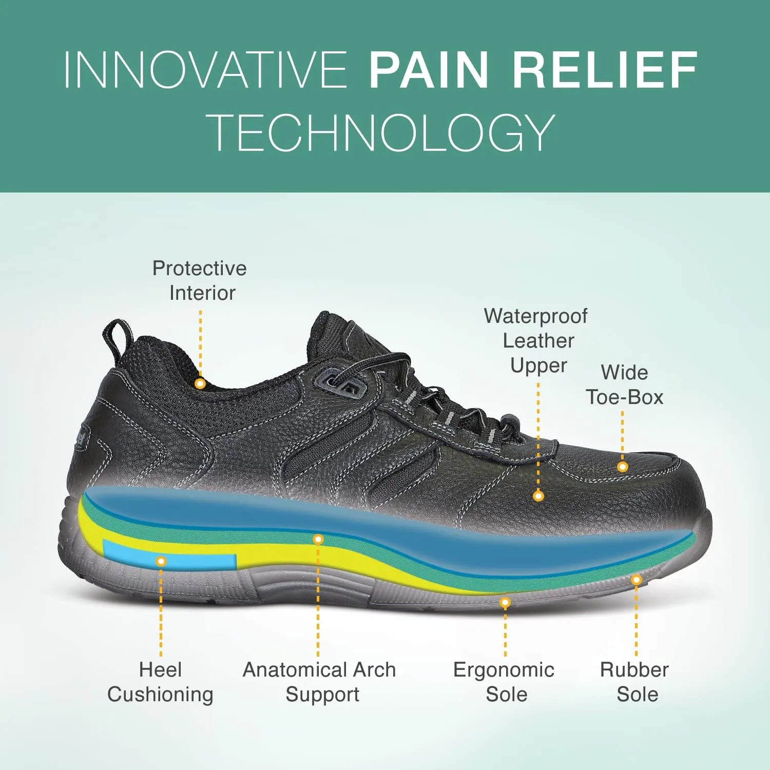 Orthofeet Men's Orthopedic Leather Pacific Palisades Waterproof Sneakers