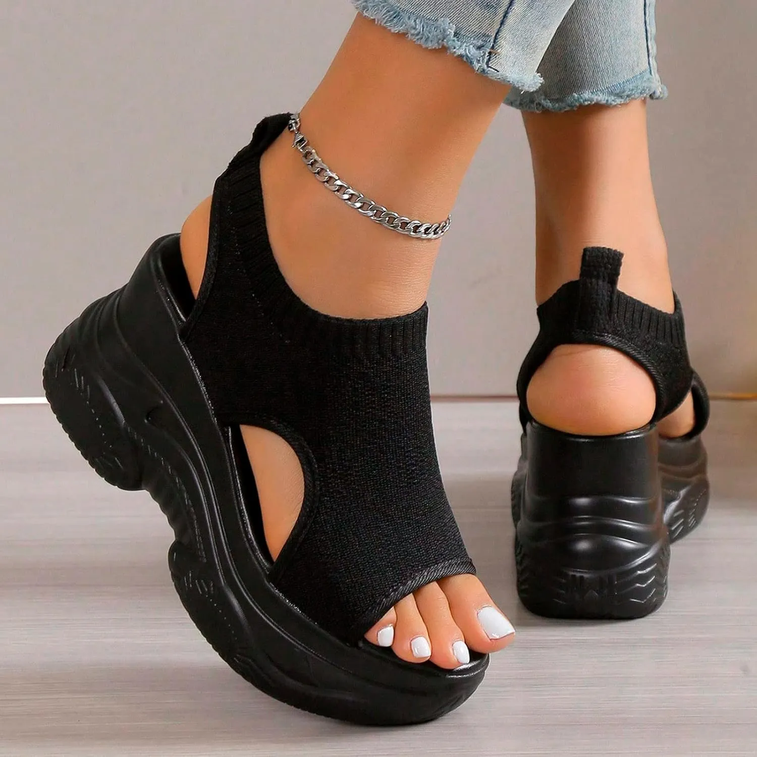Orthopedic Shoes for Women Wedge Summer Open Toe Ankle Strap Platform Sandals Casual Strappy Slip on Sandals Beach