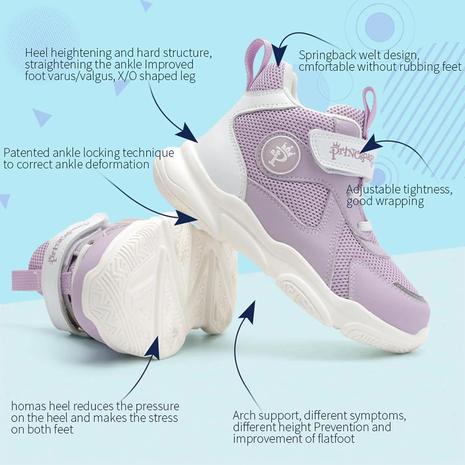 Orthopedic Sneakers for Toddlers and Kids with Ankle and Arch Support,Lightweight and Breathable