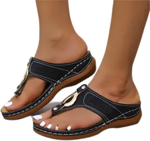Orthopedic Wedge Sandals for Women Dressy Summer Comfortable Walking Sandals with Arch Support Fashion Orthotic Slides Open Toe Orthotic Flip Flops Slip on Sandals Casual Thong Sandals (a-Black, 10)