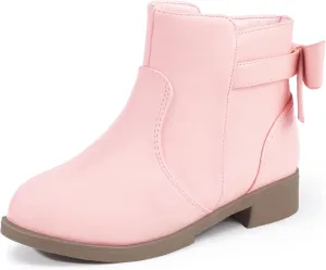 PANDANINJIA Girls Boots Toddler Kids Fashion Short Ankle Dress Bow Booties with Side Zipper Boots