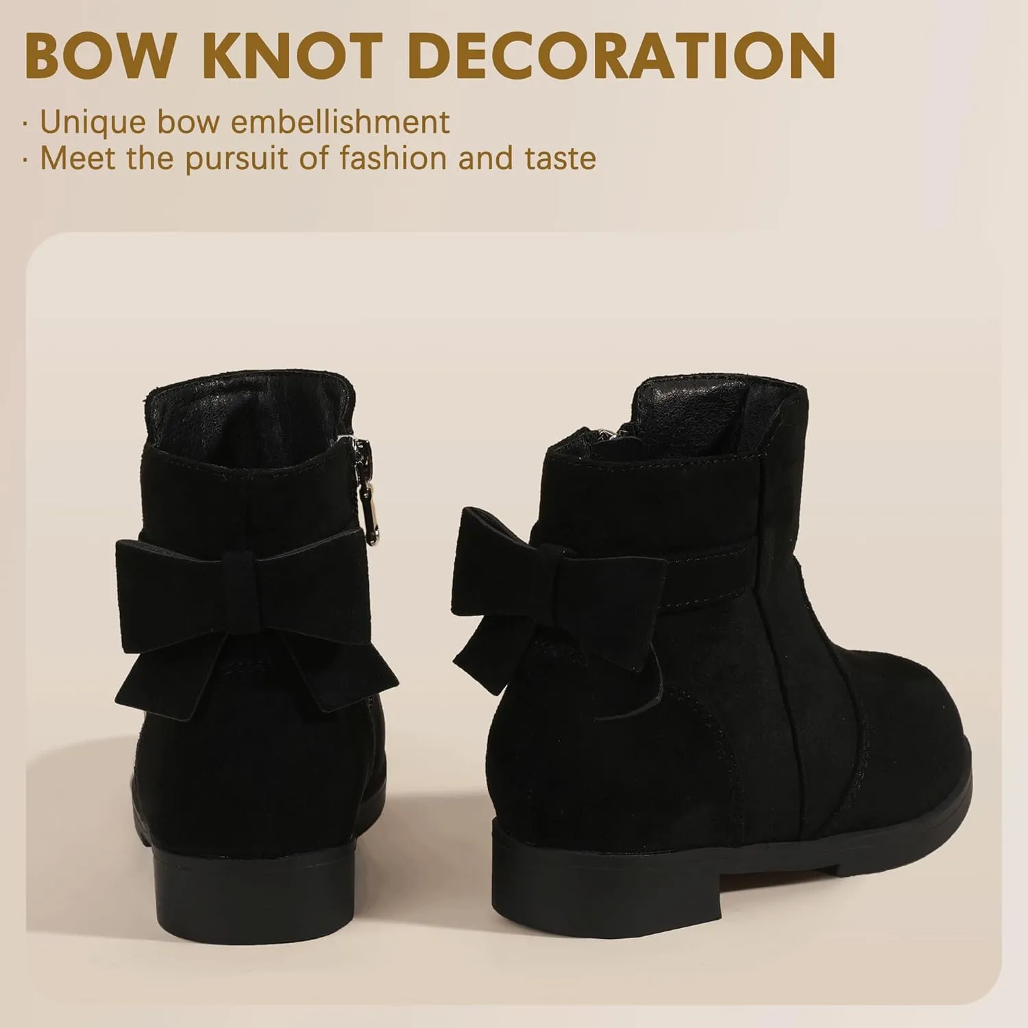 PANDANINJIA Girls Boots Toddler Kids Fashion Short Ankle Dress Bow Booties with Side Zipper Boots