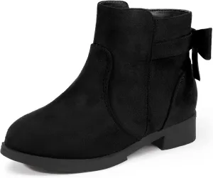 PANDANINJIA Girls Boots Toddler Kids Fashion Short Ankle Dress Bow Booties with Side Zipper Boots