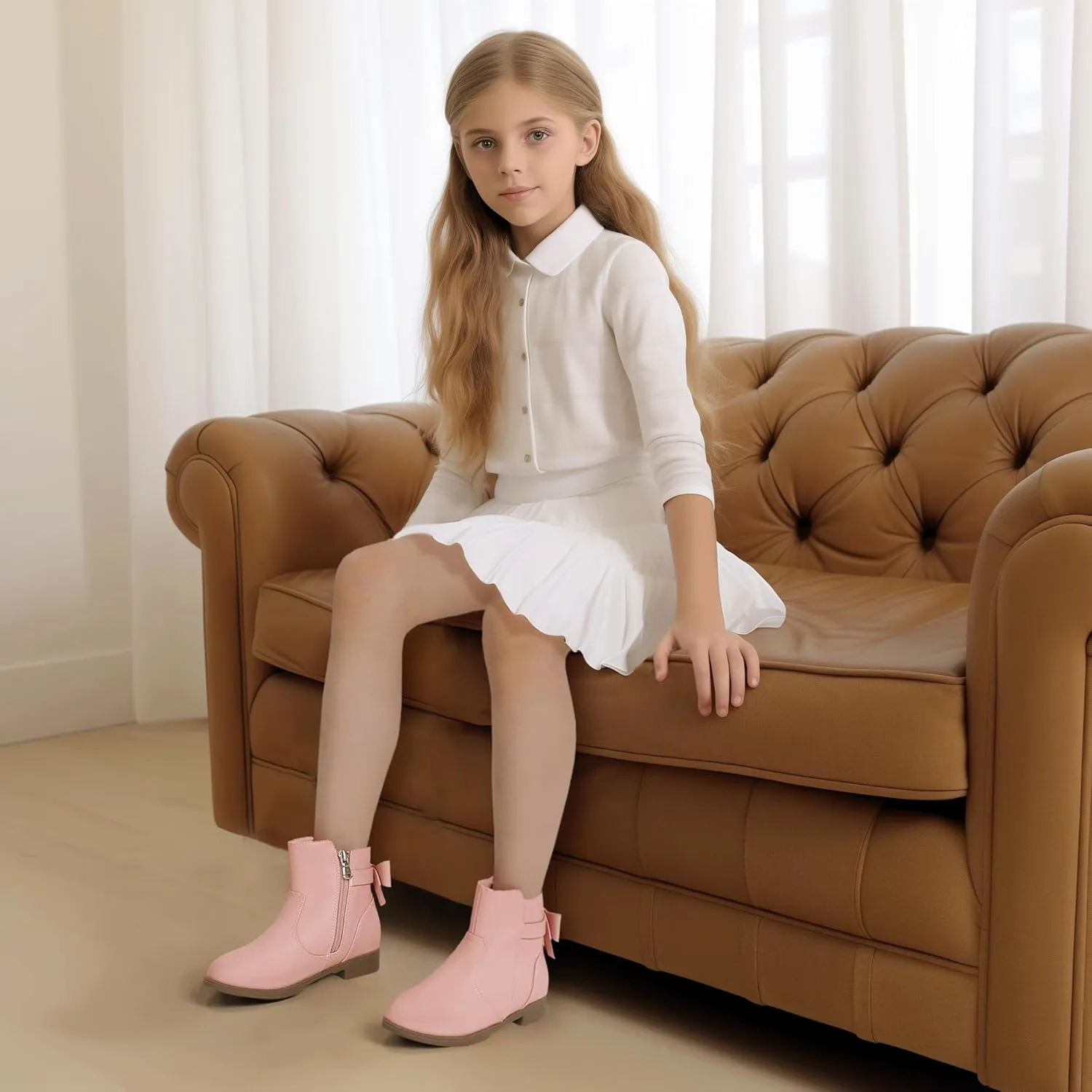 PANDANINJIA Girls Boots Toddler Kids Fashion Short Ankle Dress Bow Booties with Side Zipper Boots
