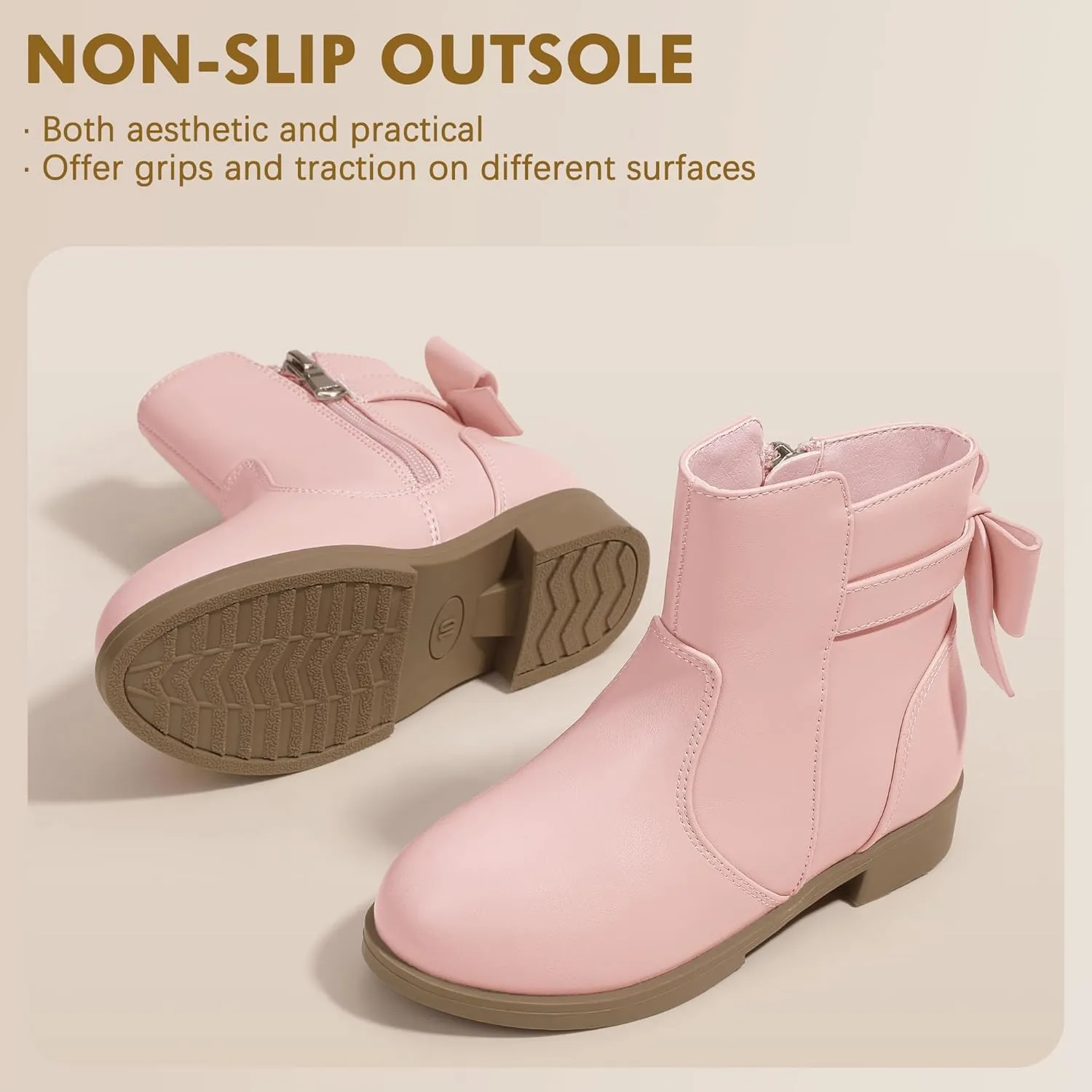 PANDANINJIA Girls Boots Toddler Kids Fashion Short Ankle Dress Bow Booties with Side Zipper Boots