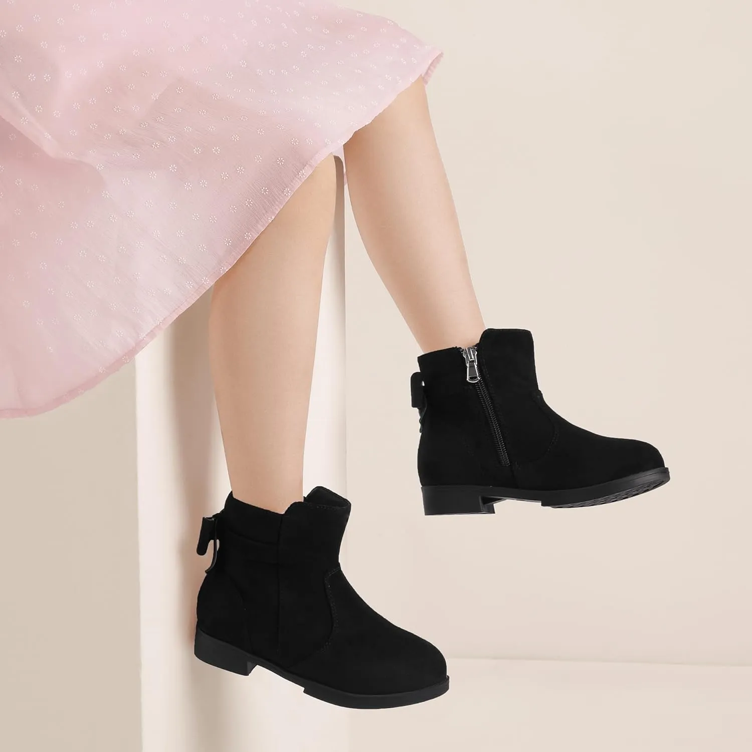 PANDANINJIA Girls Boots Toddler Kids Fashion Short Ankle Dress Bow Booties with Side Zipper Boots