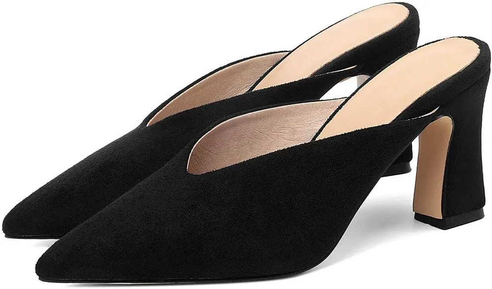 Parisuit Women's Pointed Toe Slip On Mules Chunky High Heels Slingbck Slide Sandal Sexy Dress Shoes
