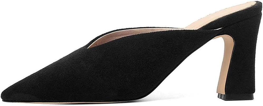 Parisuit Women's Pointed Toe Slip On Mules Chunky High Heels Slingbck Slide Sandal Sexy Dress Shoes