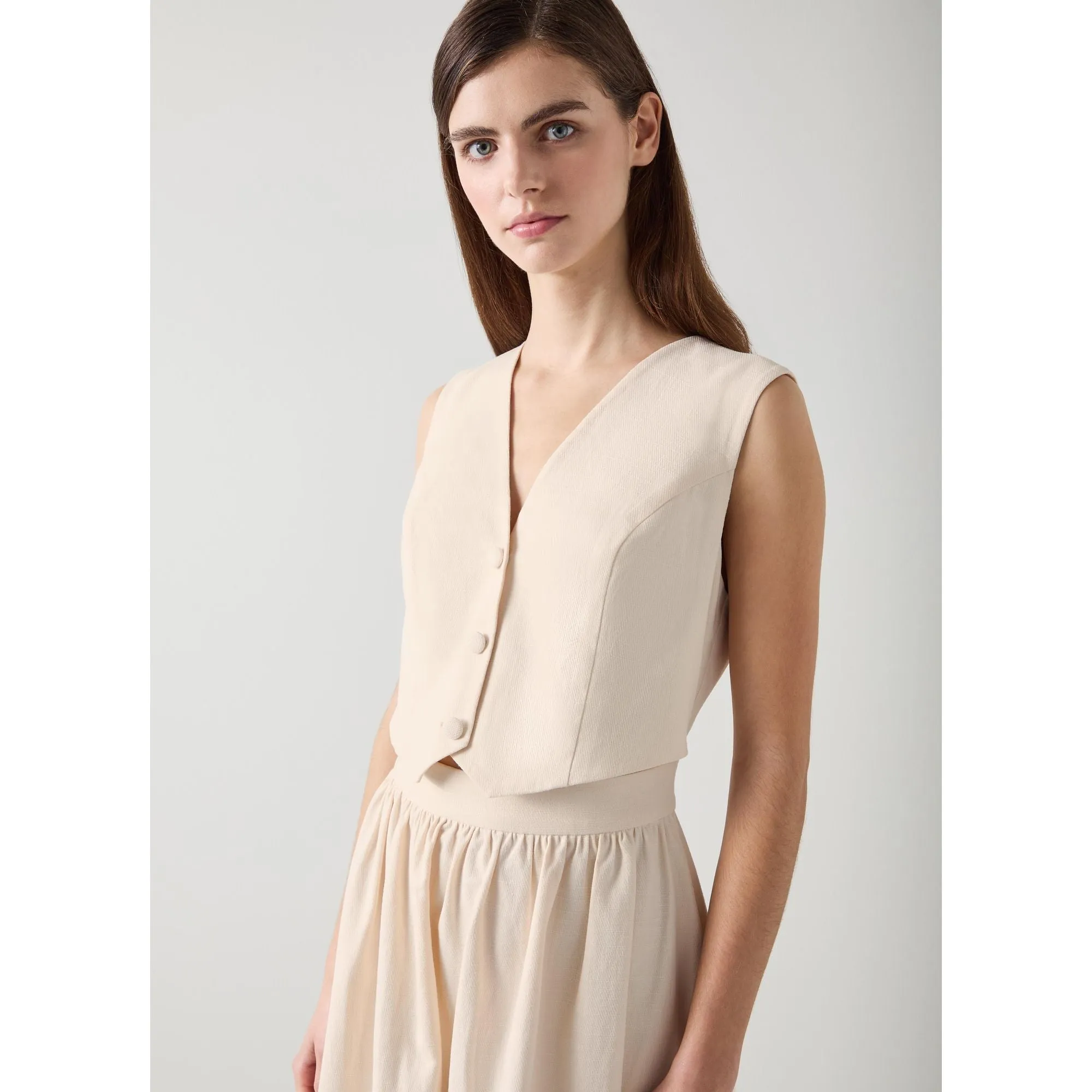Pernille Cream Waistcoat Cotton Mix Dress