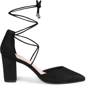 Perphy Lace Up Closed Toe Chunky Heels Sandals Pumps for Women