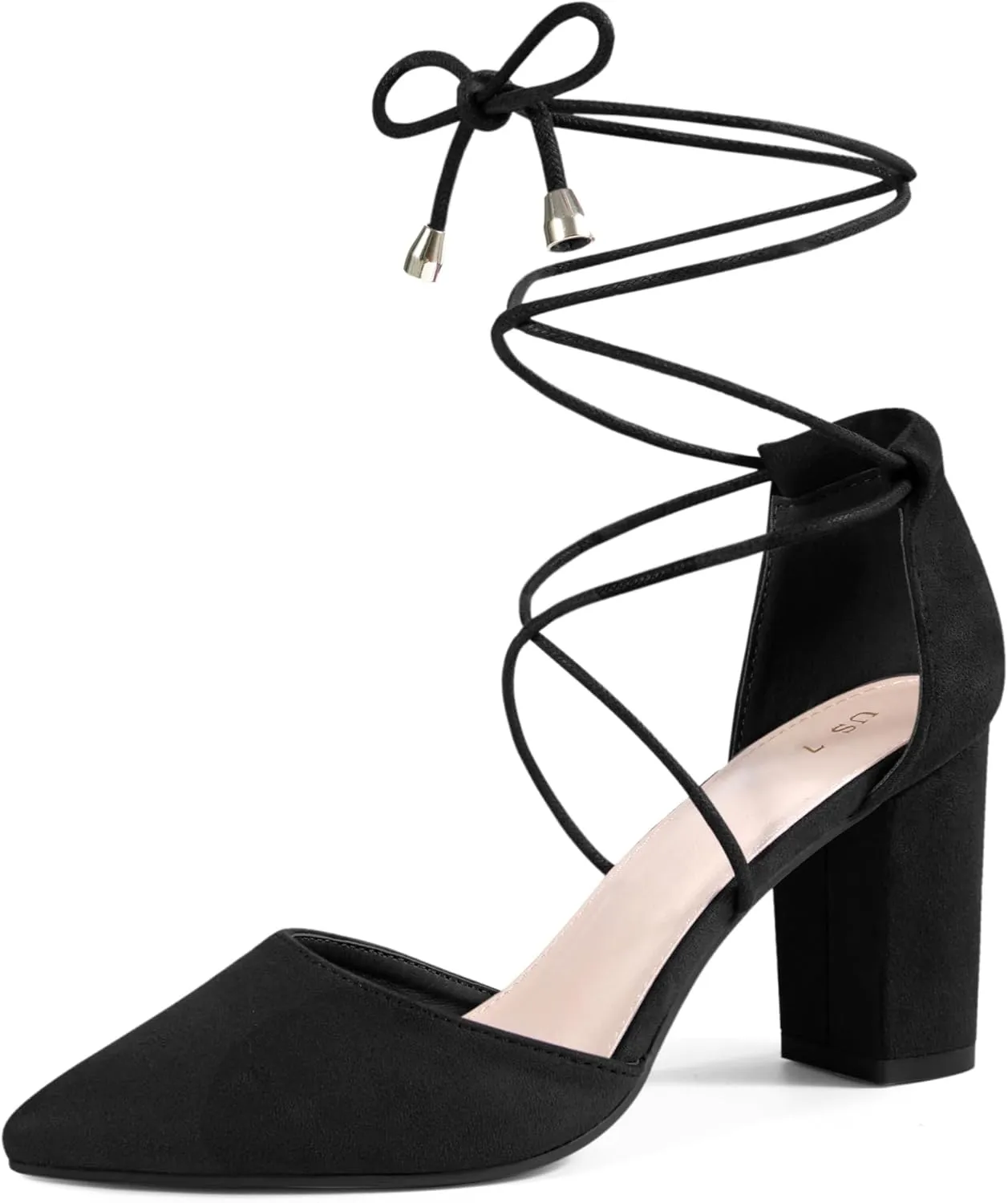 Perphy Lace Up Closed Toe Chunky Heels Sandals Pumps for Women