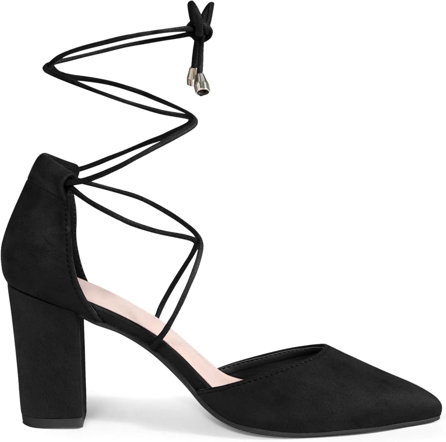 Perphy Lace Up Closed Toe Chunky Heels Sandals Pumps for Women