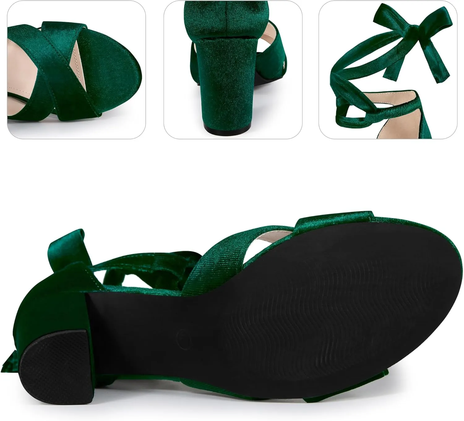 Perphy Velvet Chunky Heel Cross Strap Lace Up Sandals for Women