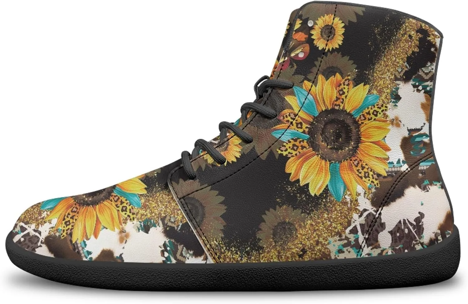 Personalized Print Sneakers for Men Women PU Leather High Top Barefoot Shoes